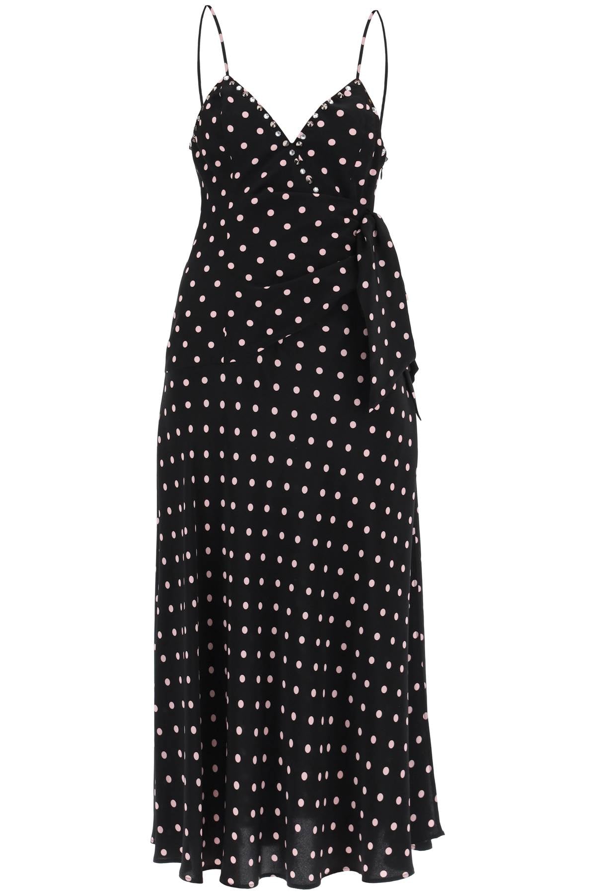 Alessandra Rich Polka Dot Slip Dress With Studs And Rhinestones