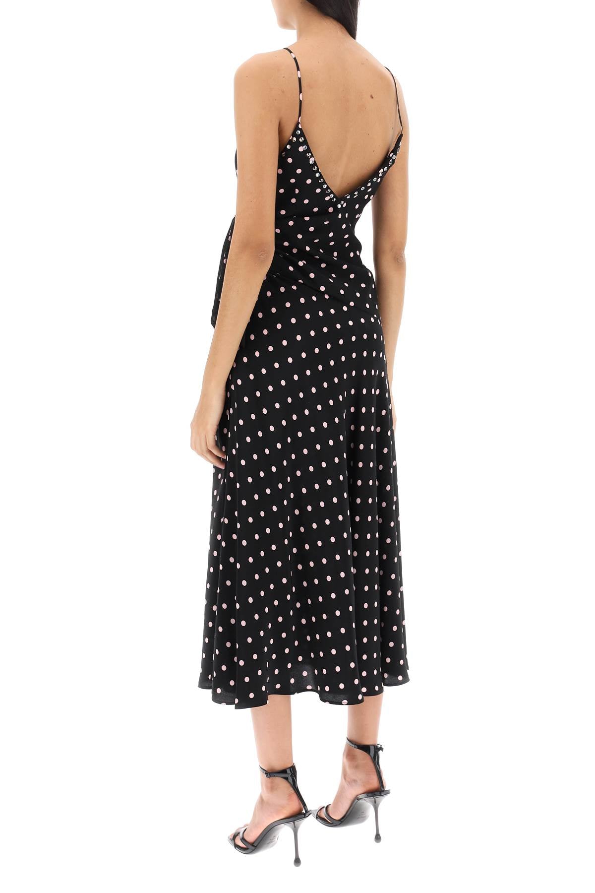 Alessandra Rich Polka Dot Slip Dress With Studs And Rhinestones