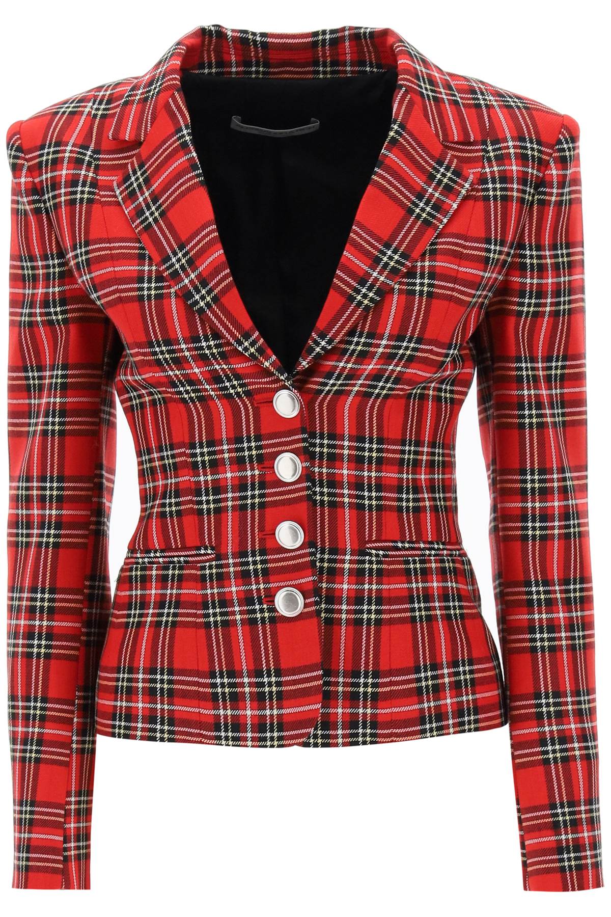 Alessandra Rich Wool Single-Breasted Jacket With Tartan Motif