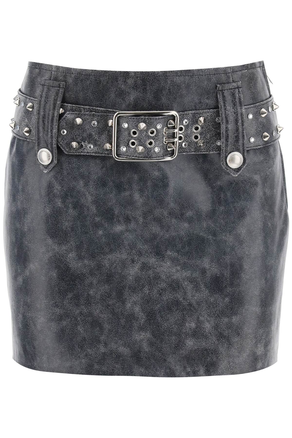 Alessandra Rich Leather Mini Skirt With Belt And Appliques