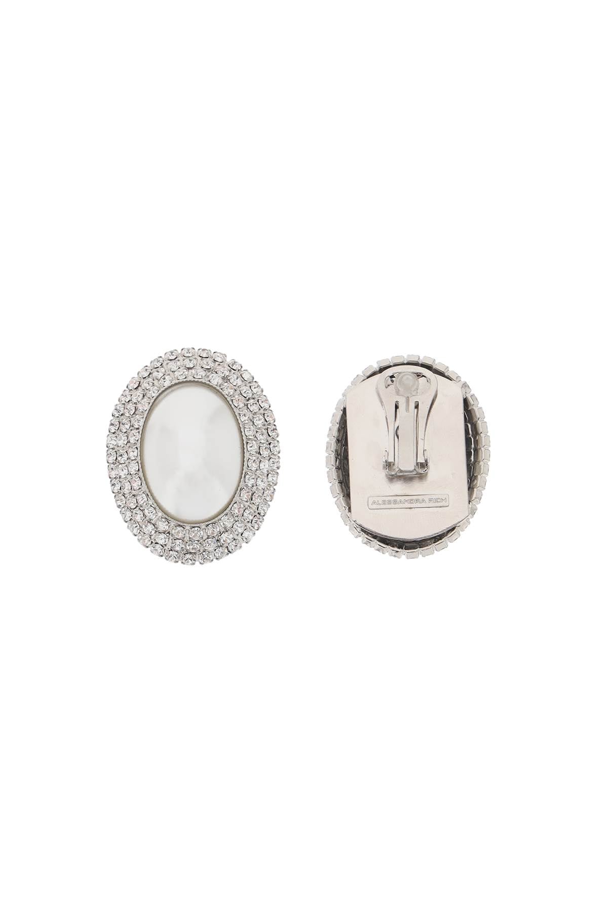 Alessandra Rich Oval Earrings With Pearl And Crystals