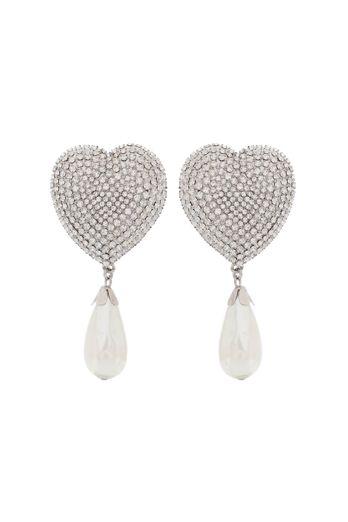 Alessandra Rich Heart Crystal Earrings With Pearls