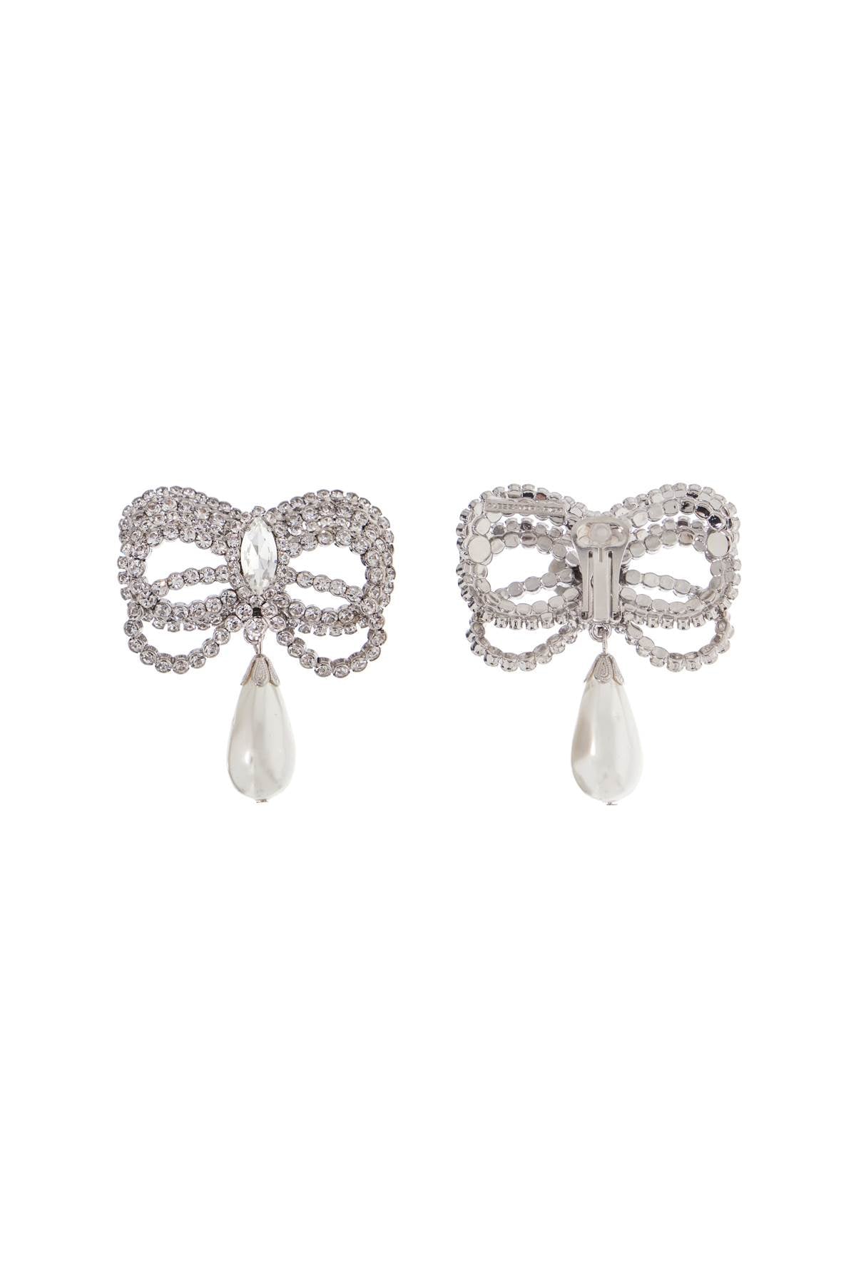 Alessandra Rich Hypoallergenic Brass Earrings In Silver With Bow And Drop Pearl