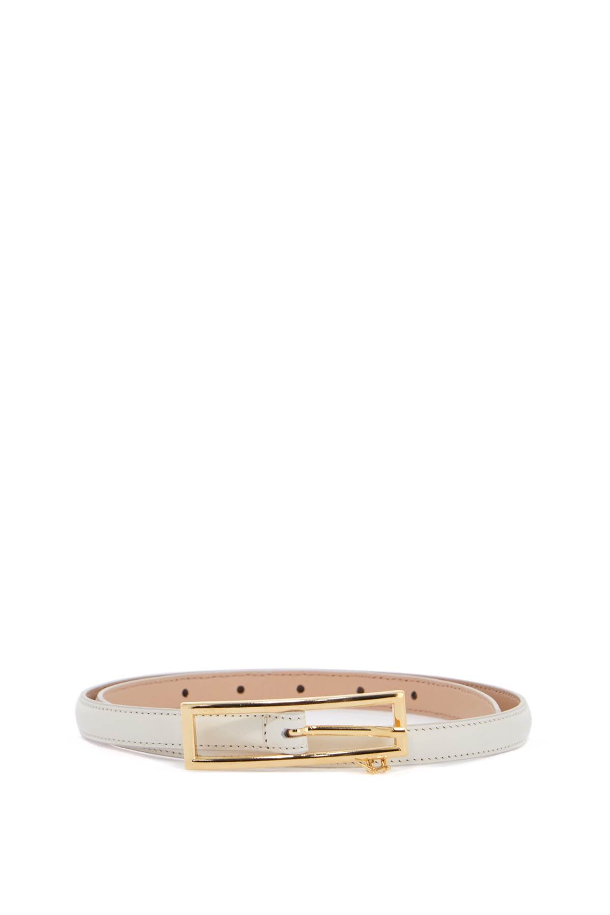 Alessandra Rich Slim White Leather Belt With Logo Charm 1.5Cm