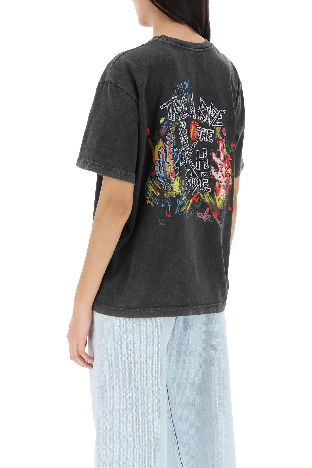 Alessandra Rich Oversized T-Shirt With Print And Rhinestones