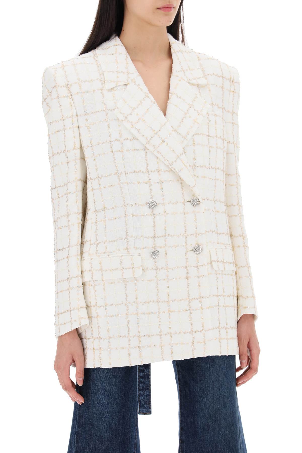 Alessandra Rich Oversized Tweed Jacket With Plaid Pattern