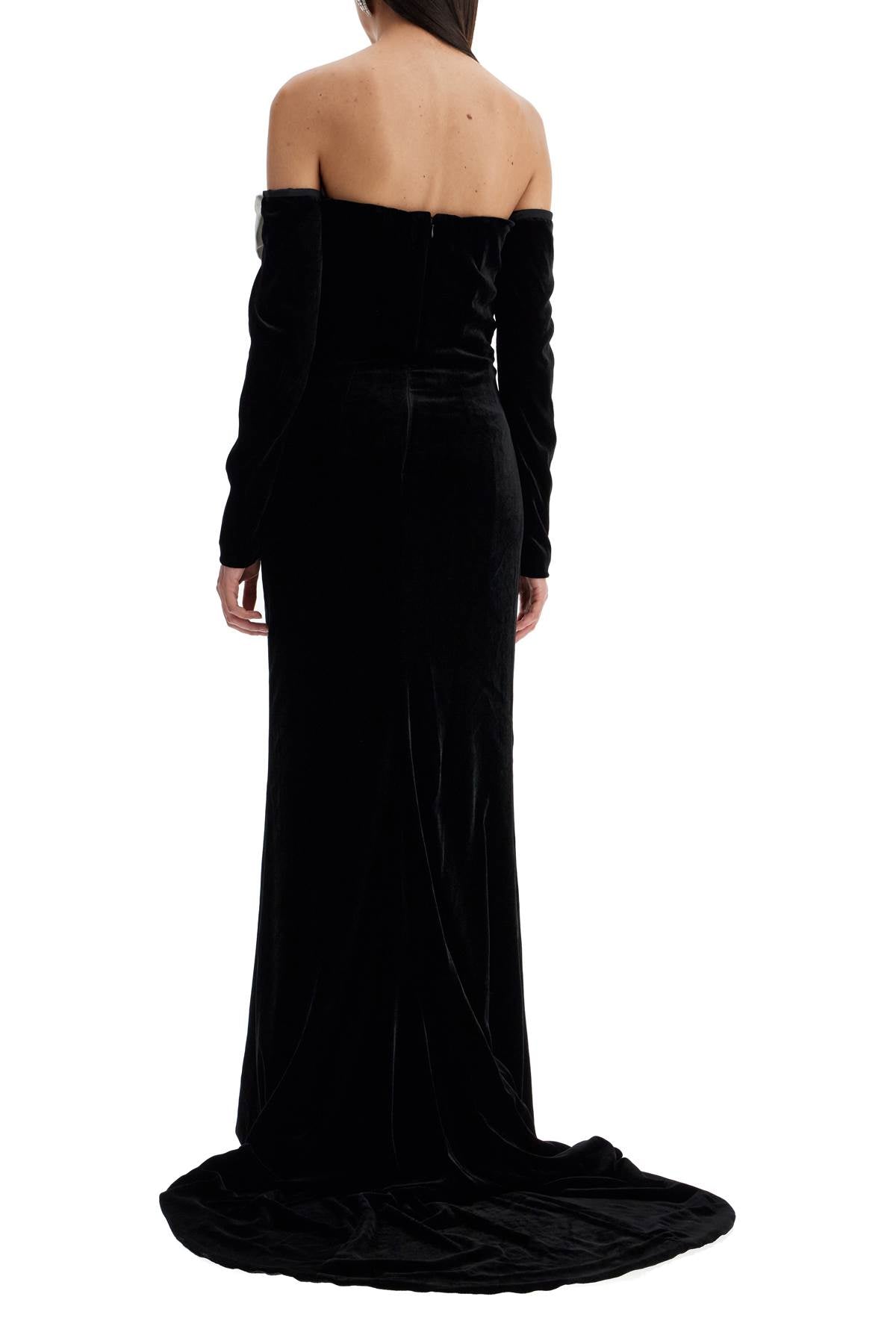 Alessandra Rich Maxi Velvet Dress With Duchesse Bows