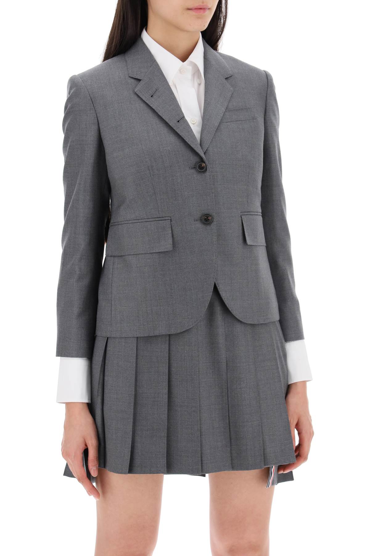 Thom Browne Single-Breasted Cropped Jacket In 120'S Wool