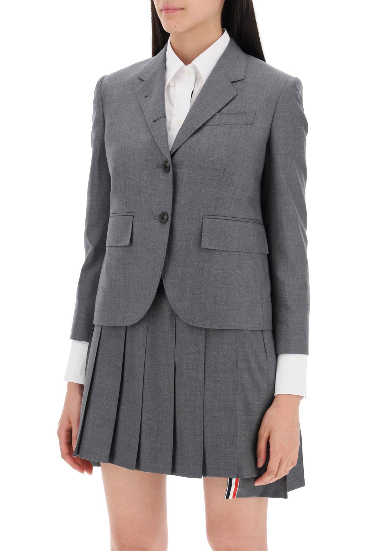 Thom Browne Single-Breasted Cropped Jacket In 120'S Wool