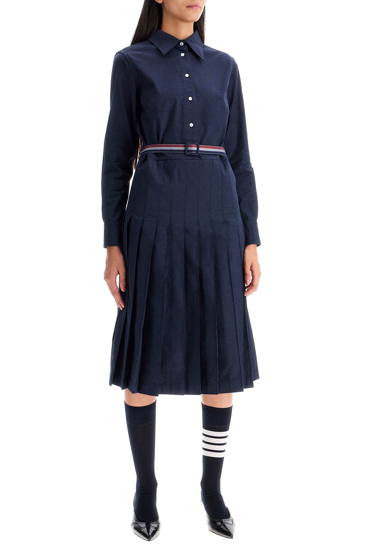 Thom Browne Midi Shirt Dress With Belt