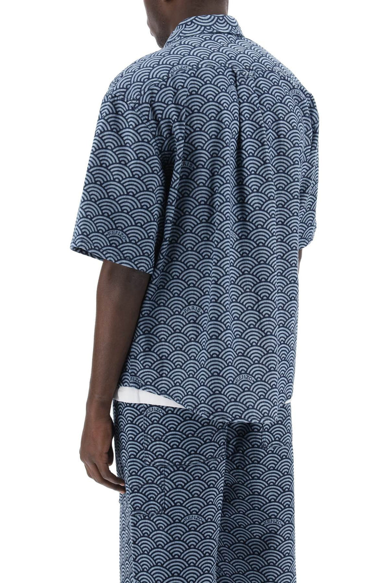 Kenzo Seigaiha Short-Sleeved Denim Shirt Blue