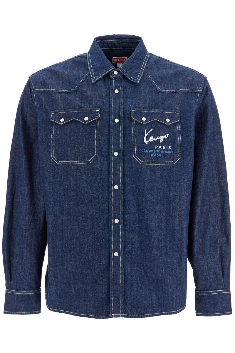 Kenzo Denim Western Shirt For Men Blue