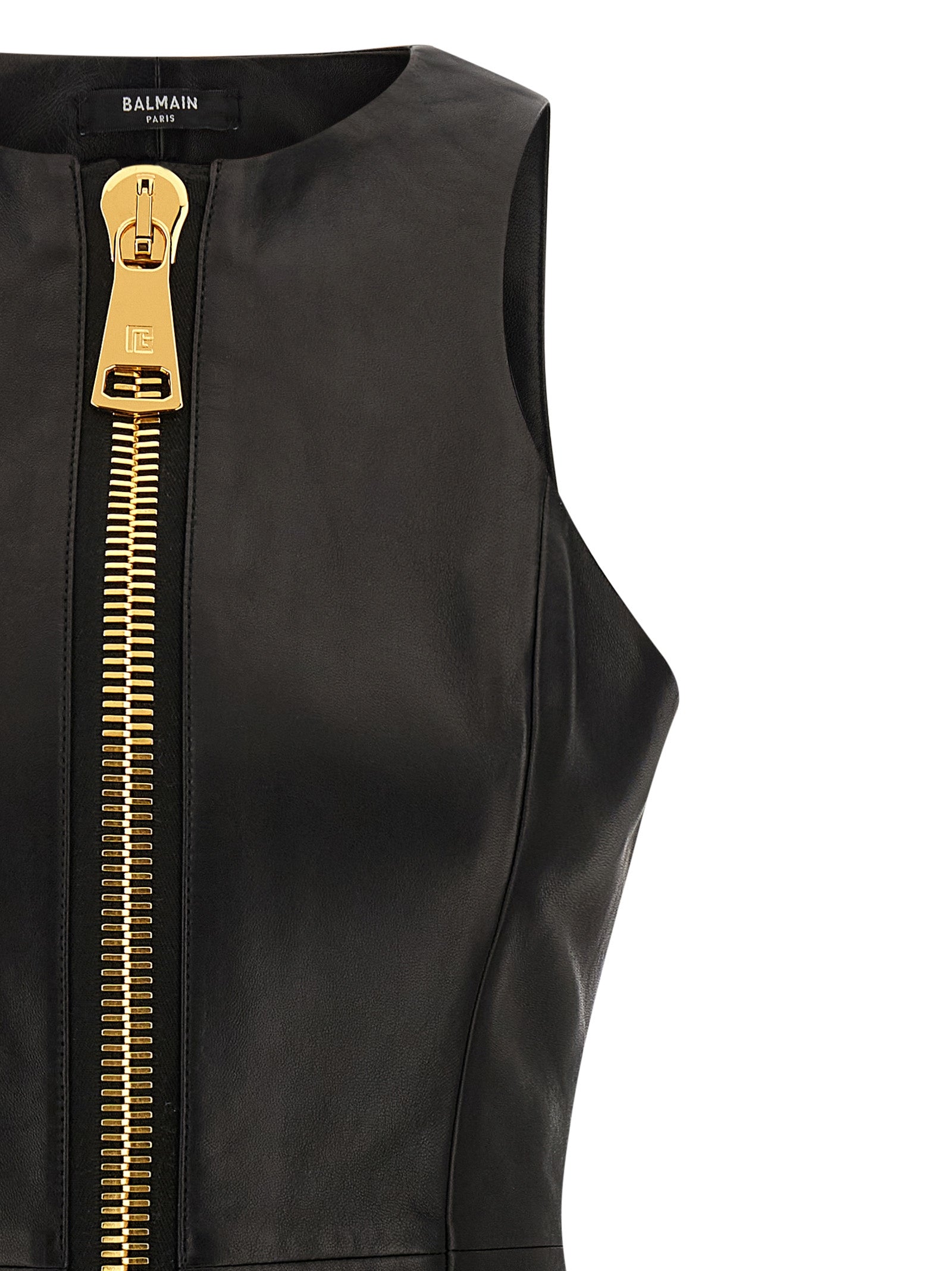 Balmain Maxi Zip Leather Dress