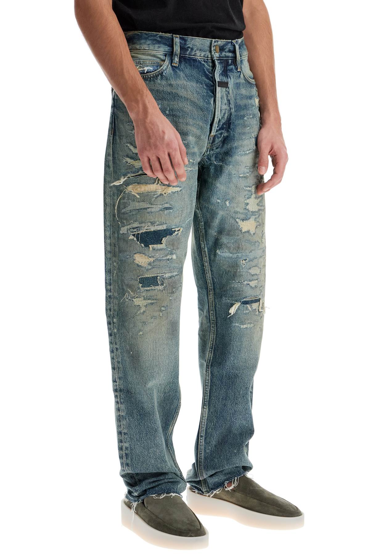 Fear Of God Distressed Straight Cut Jeans With A