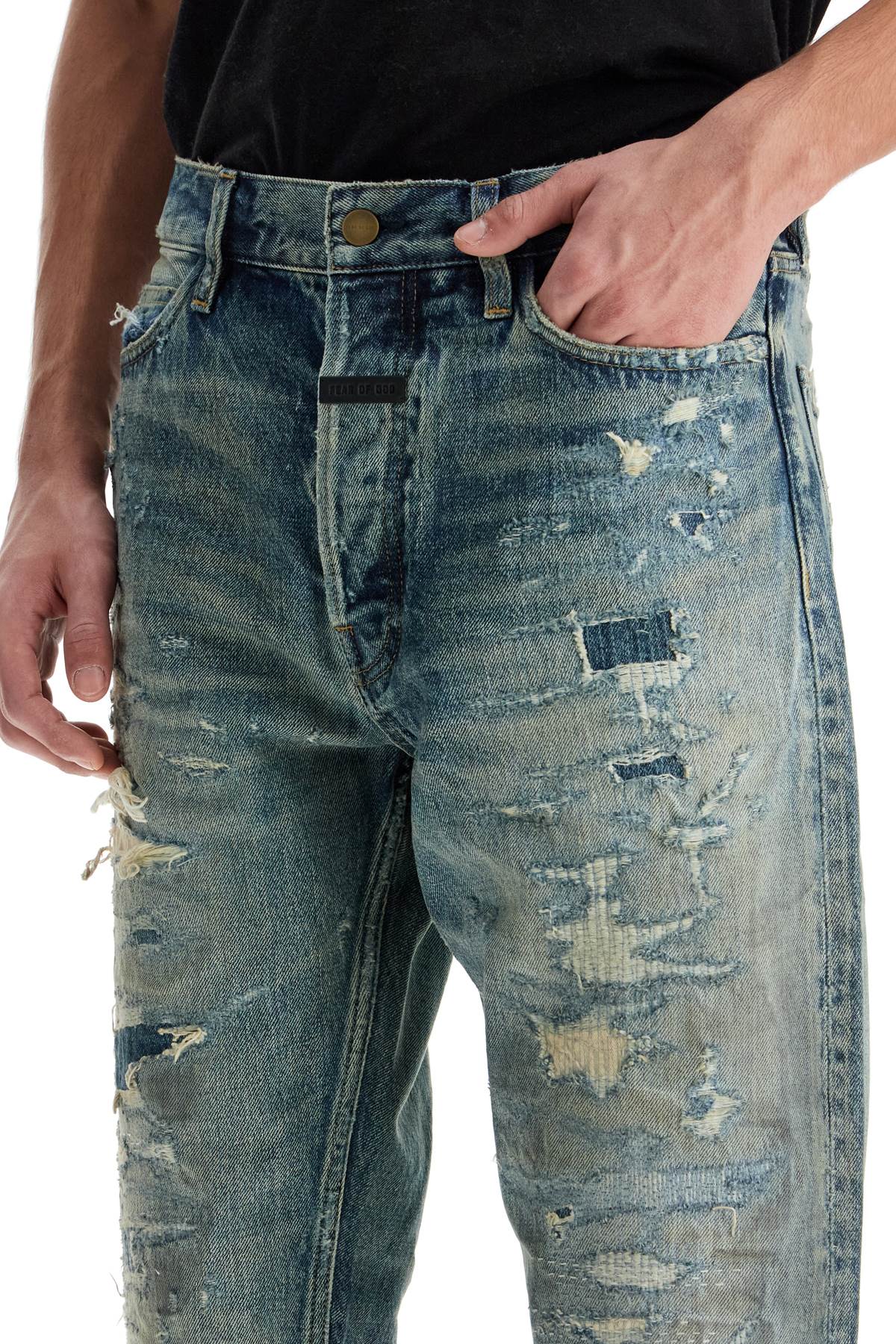 Fear Of God Distressed Straight Cut Jeans With A