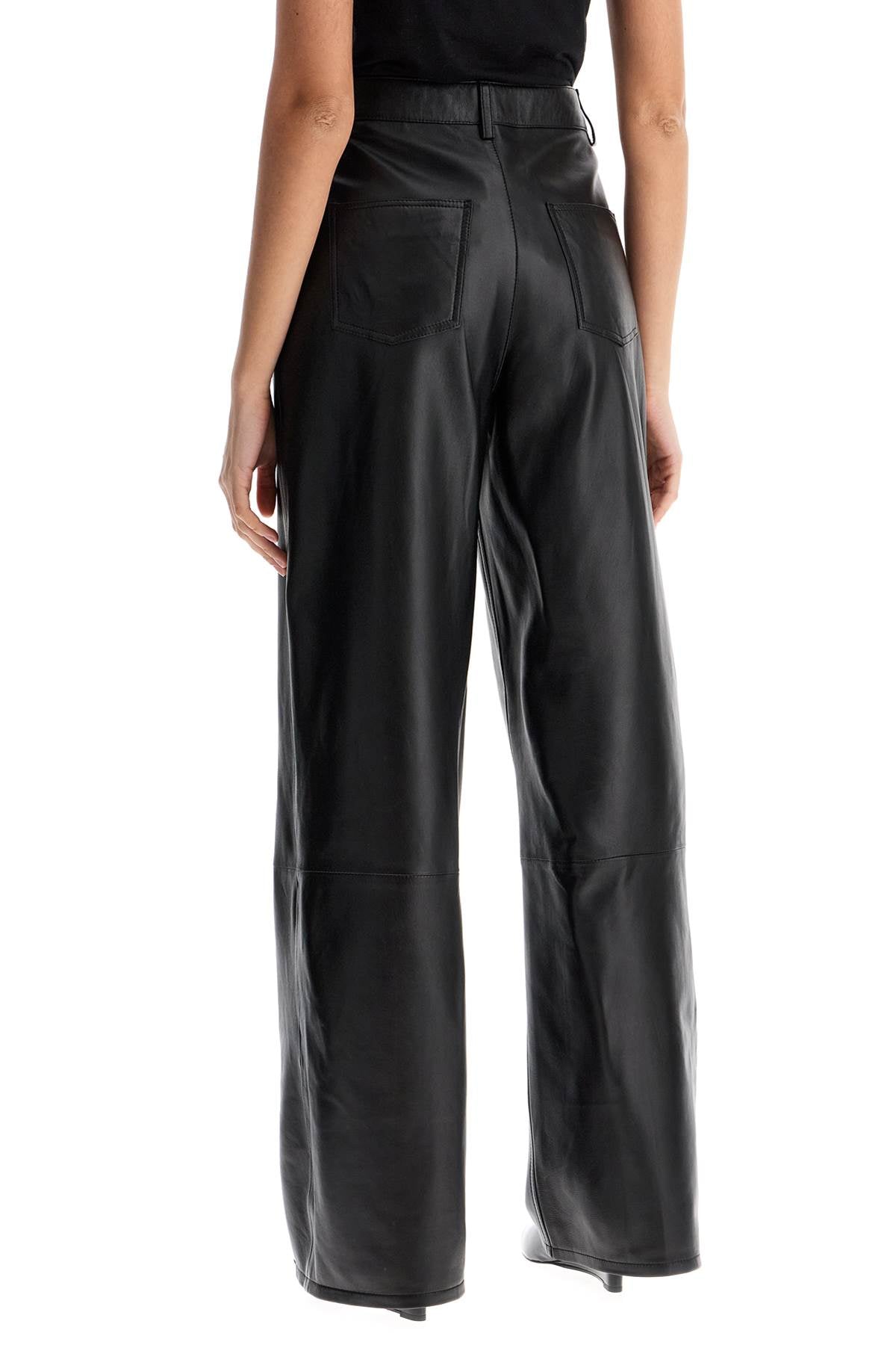 Loulou Studio High-Waisted Wide-Leg Black Leather Pants