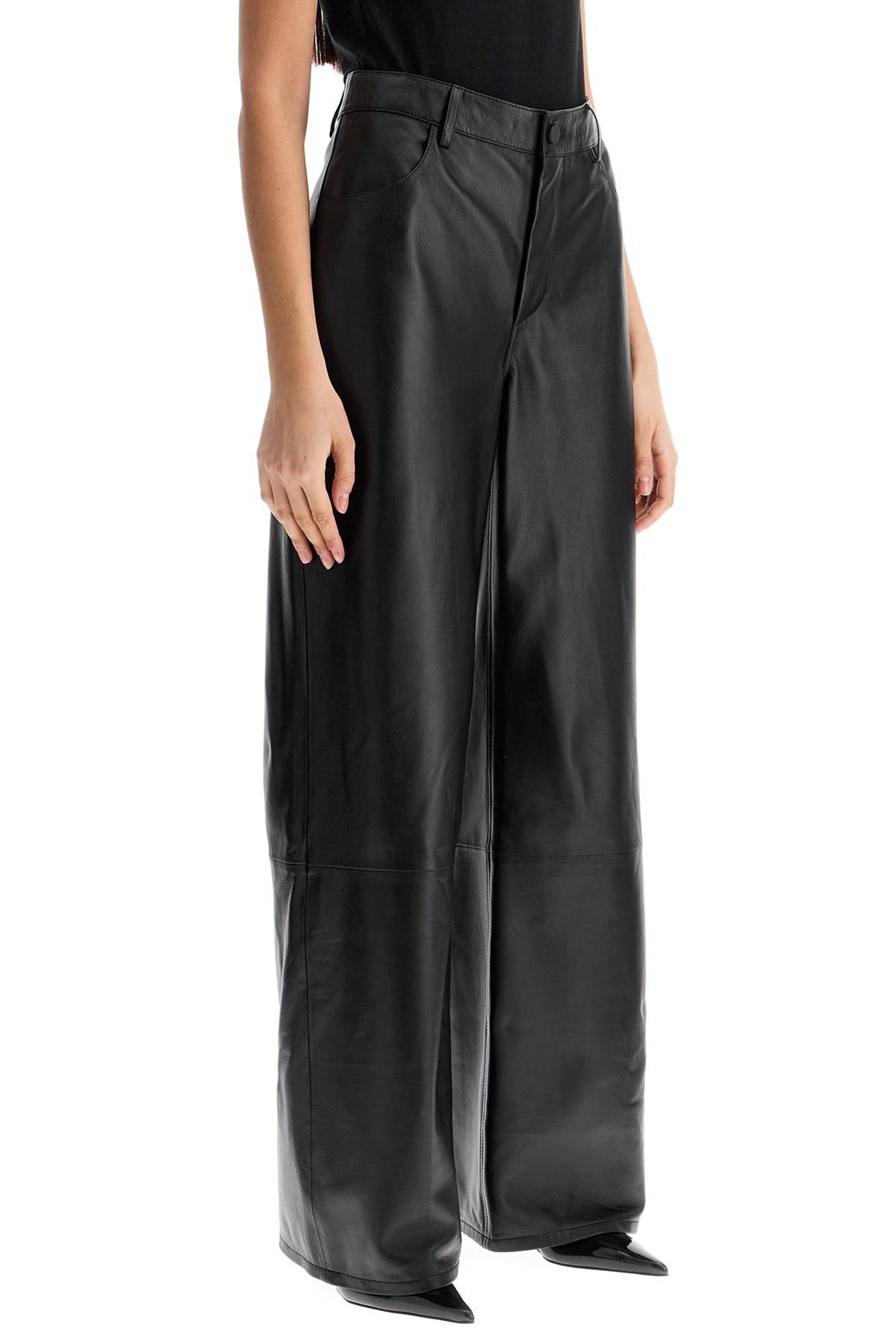 Loulou Studio High-Waisted Wide-Leg Black Leather Pants