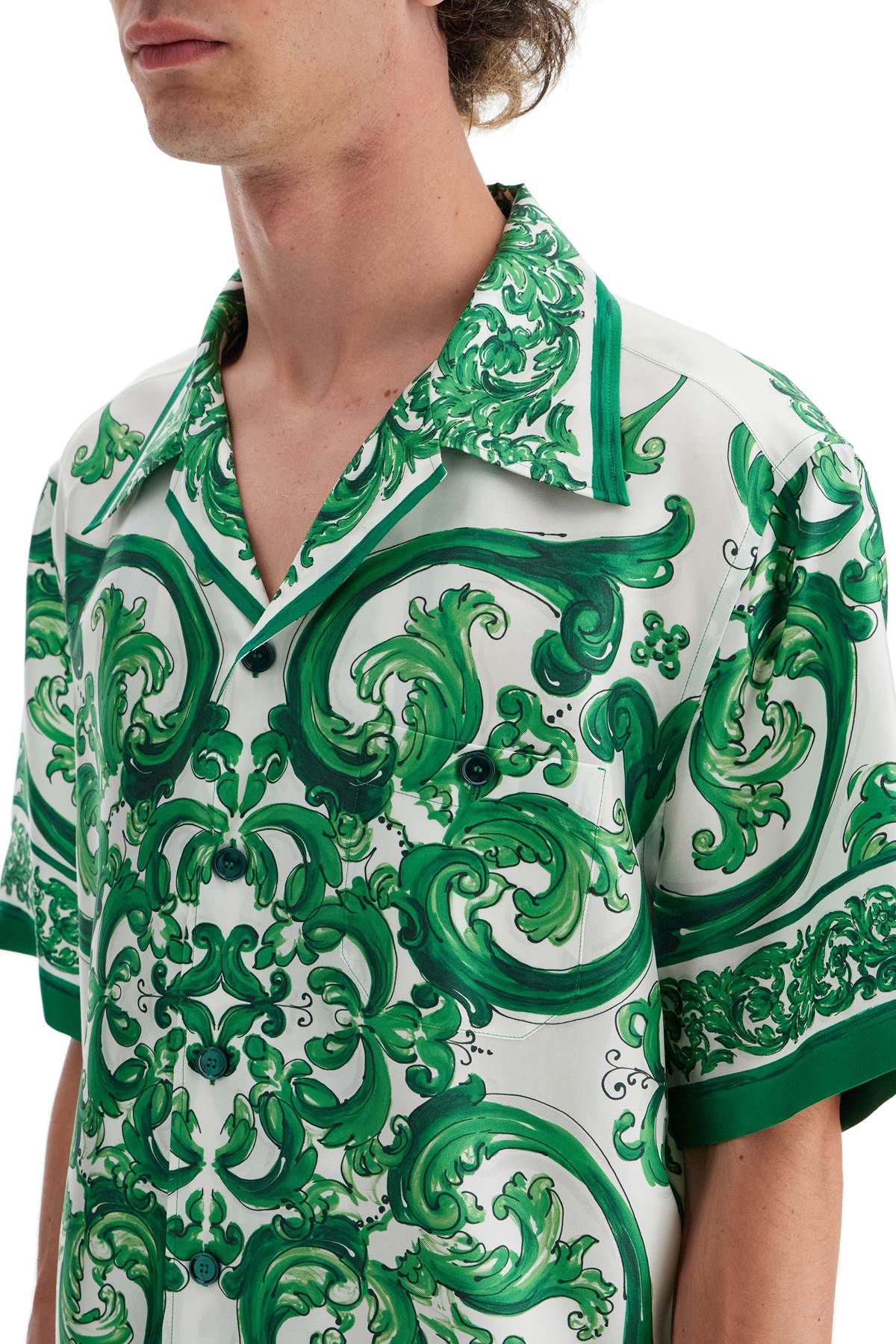 Dolce & Gabbana Hawaii Silk Twill Maiolica Print Shirt