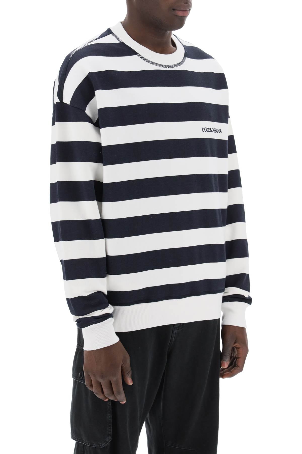 Dolce & Gabbana Striped Sweatshirt With Embroidered Logo