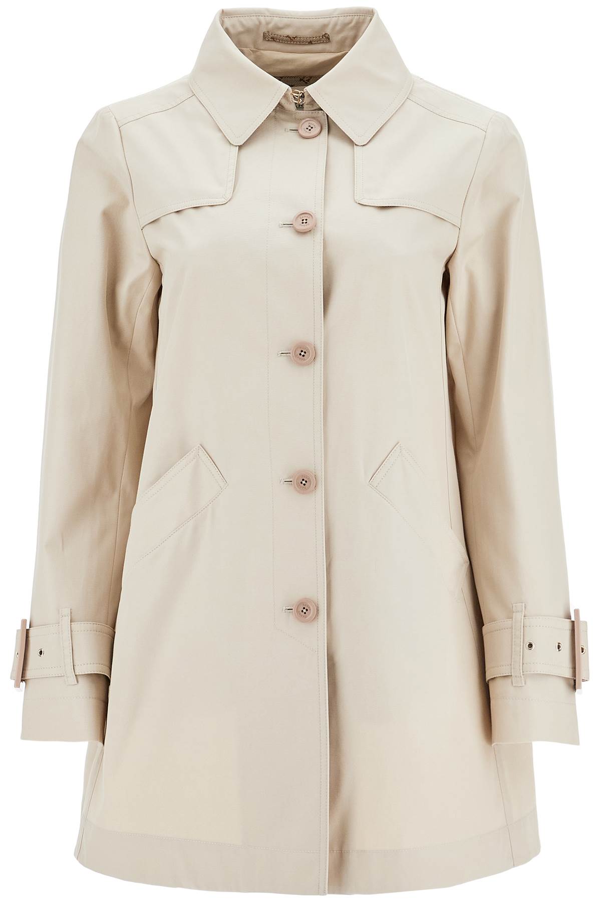 Herno Medium Length Waterproof Beige Cotton Trench Coat With Buttons