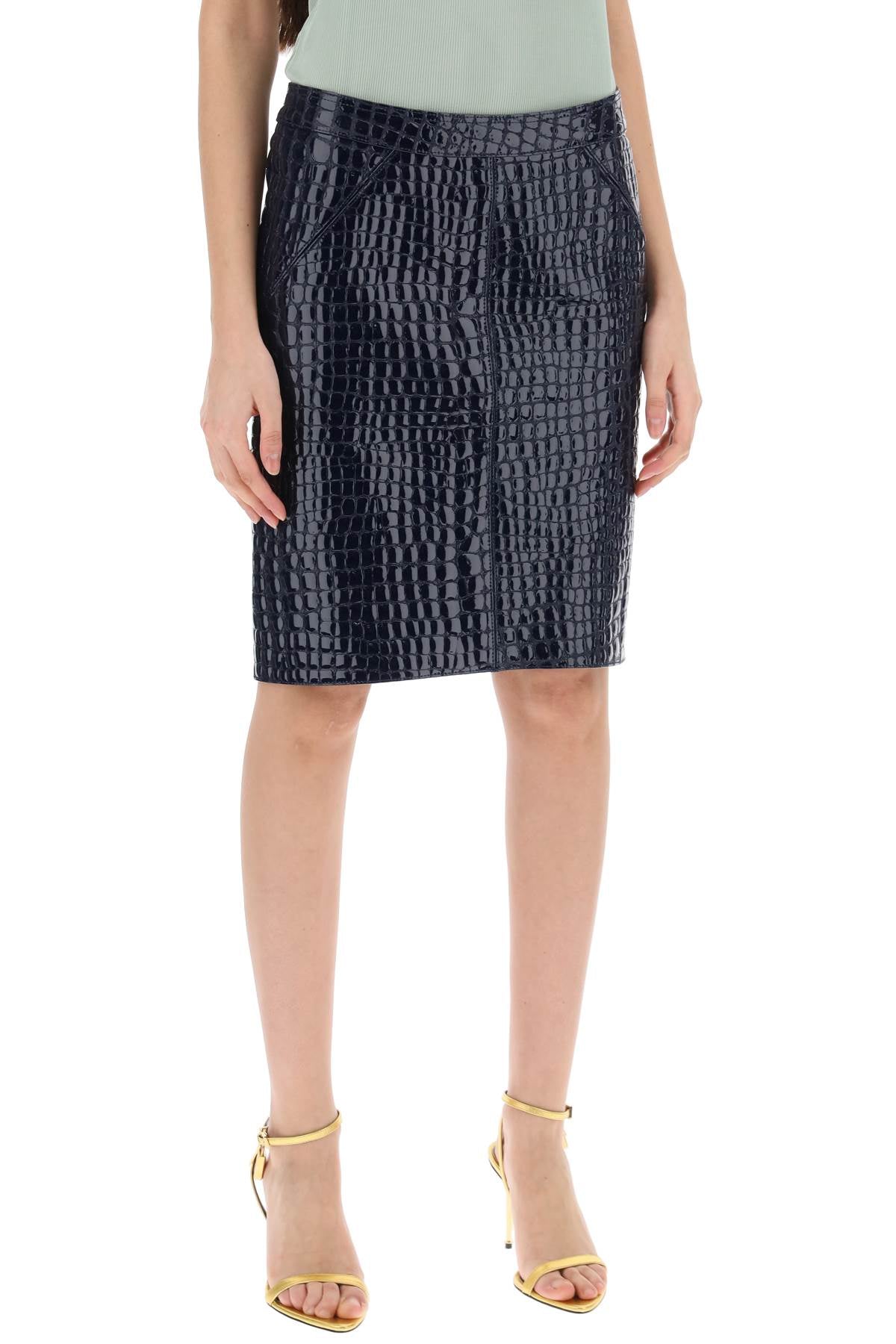 Tom Ford Crocodile Effect Leather Skirt