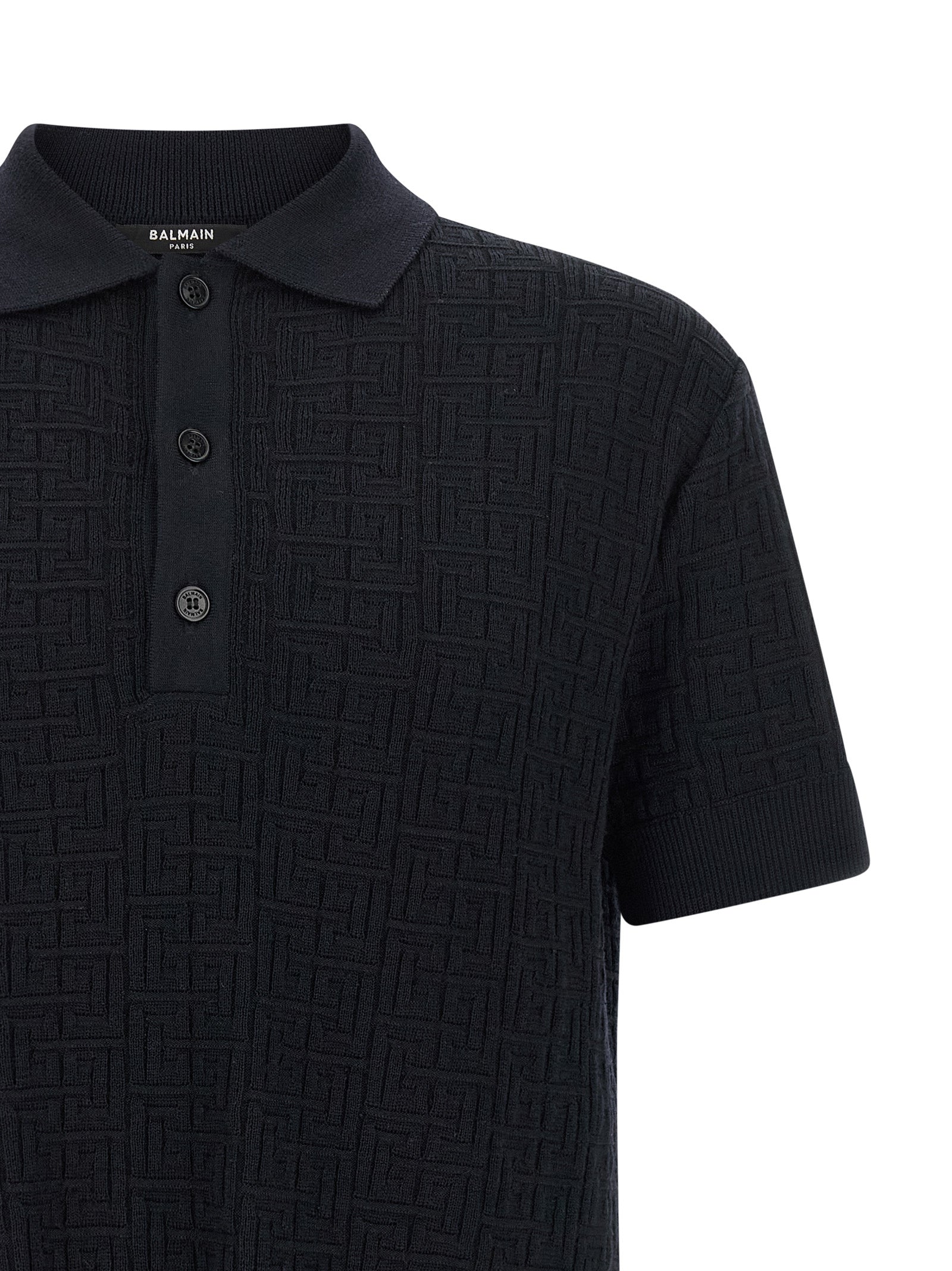 Balmain 'Monogram' Knit Polo Shirt