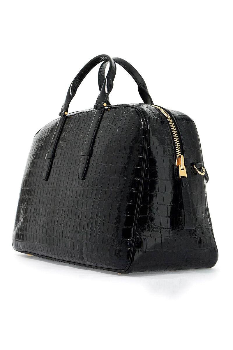 Tom Ford Embossed Crocodile Leather Buckley D Black