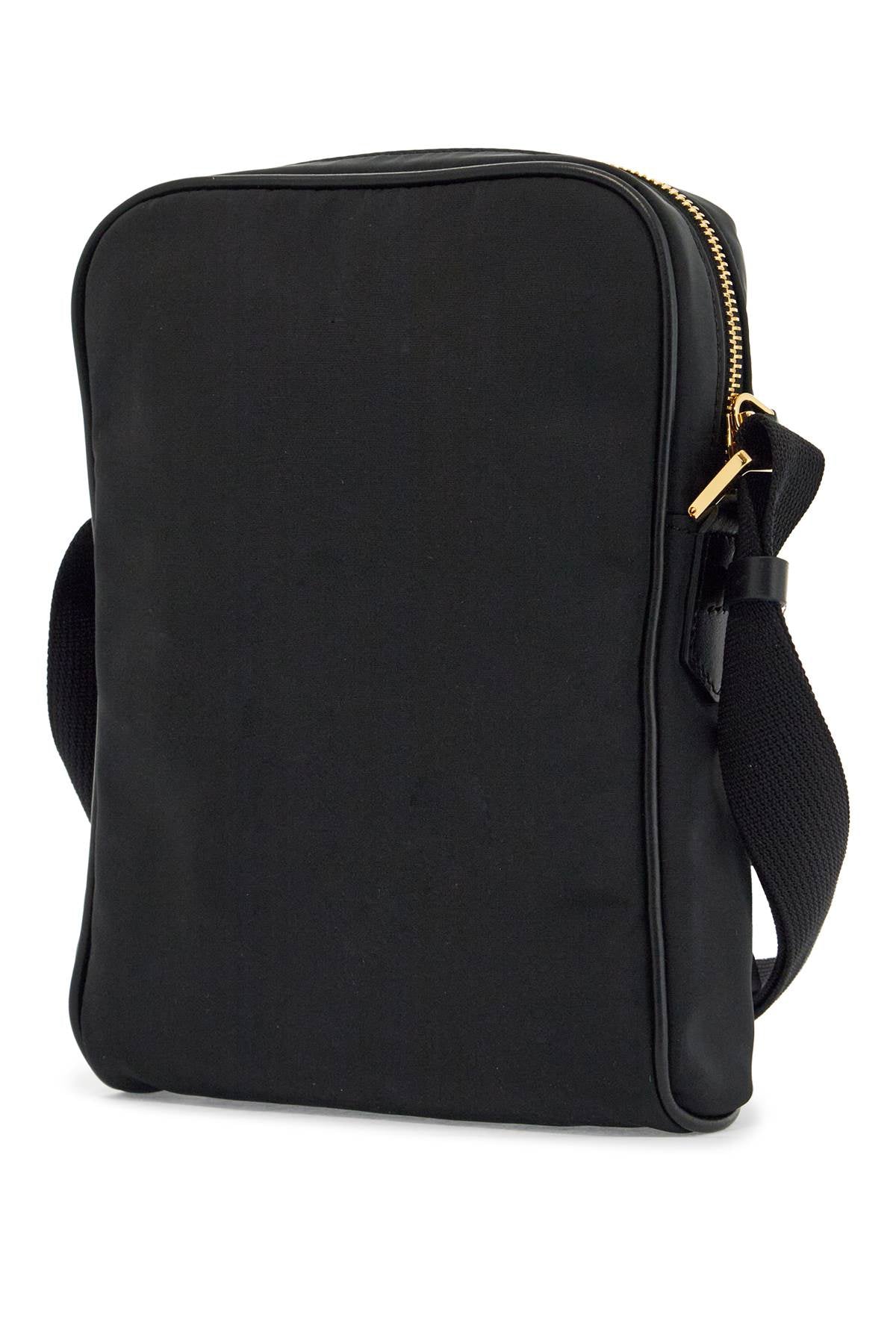 Tom Ford Elegant Black Leather And Polyester Messenger Bag With Adjustable Shoulder Strap