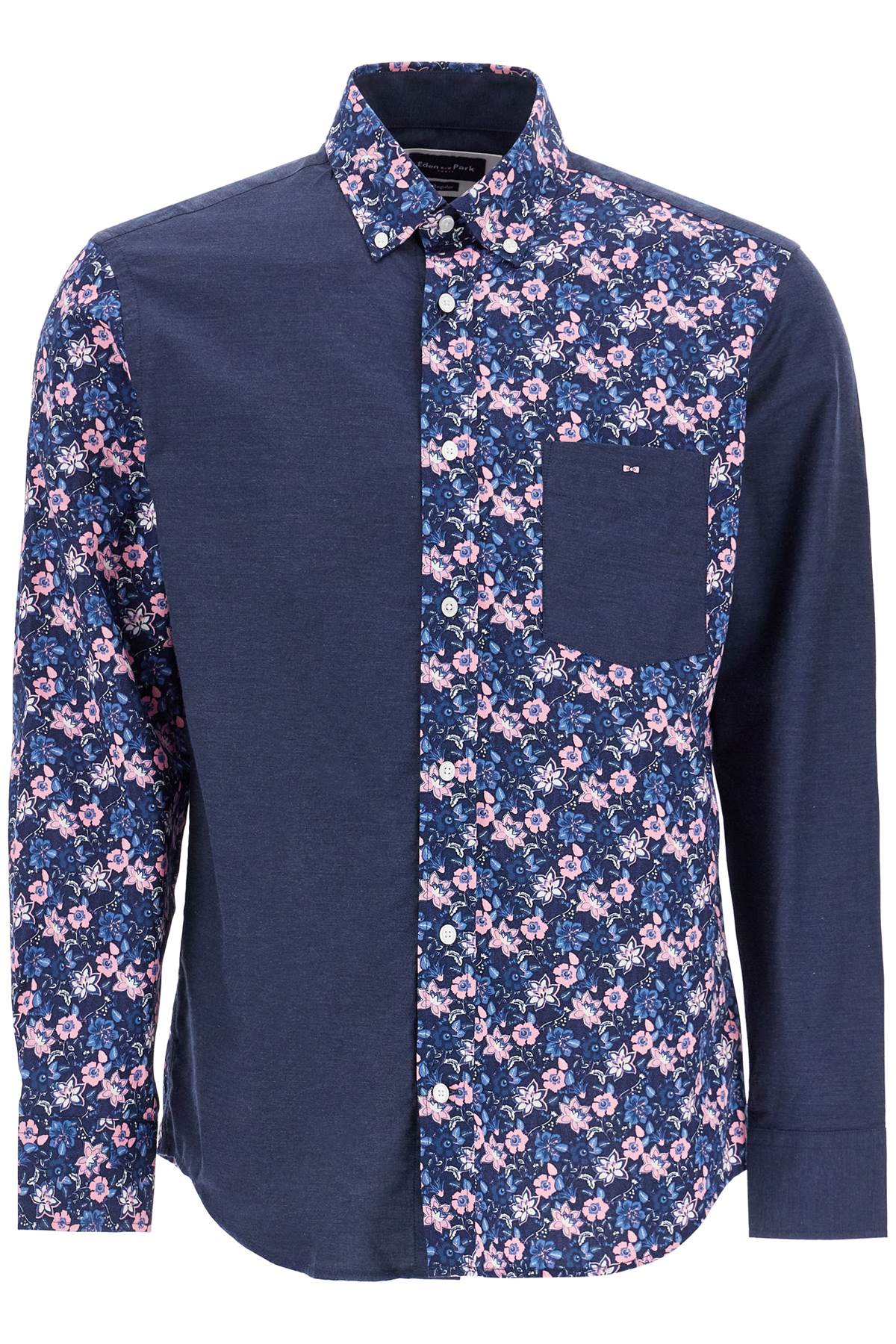 Eden Park Blue Floral Long Sleeve Cotton Regular Fit Shirt