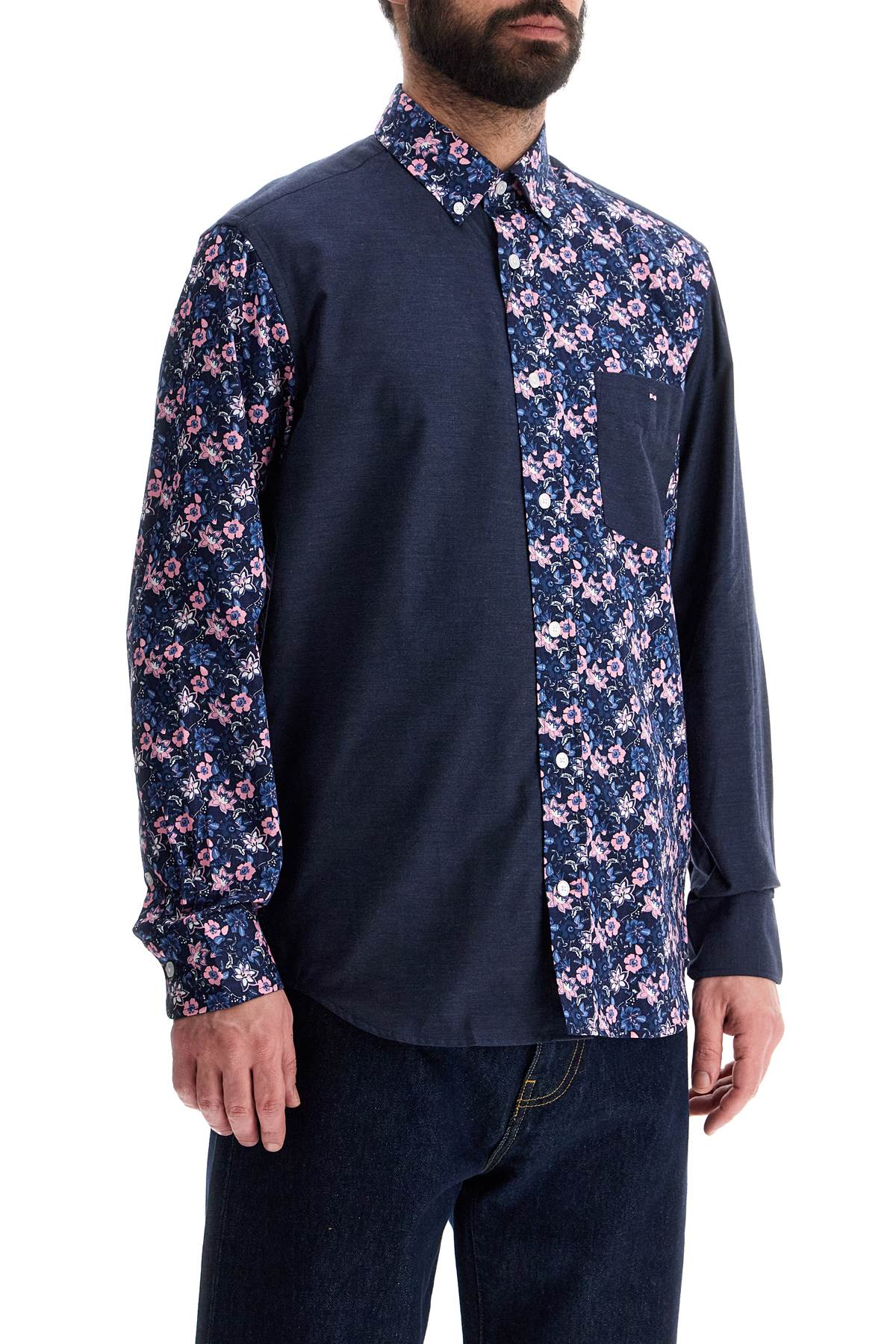 Eden Park Blue Floral Long Sleeve Cotton Regular Fit Shirt