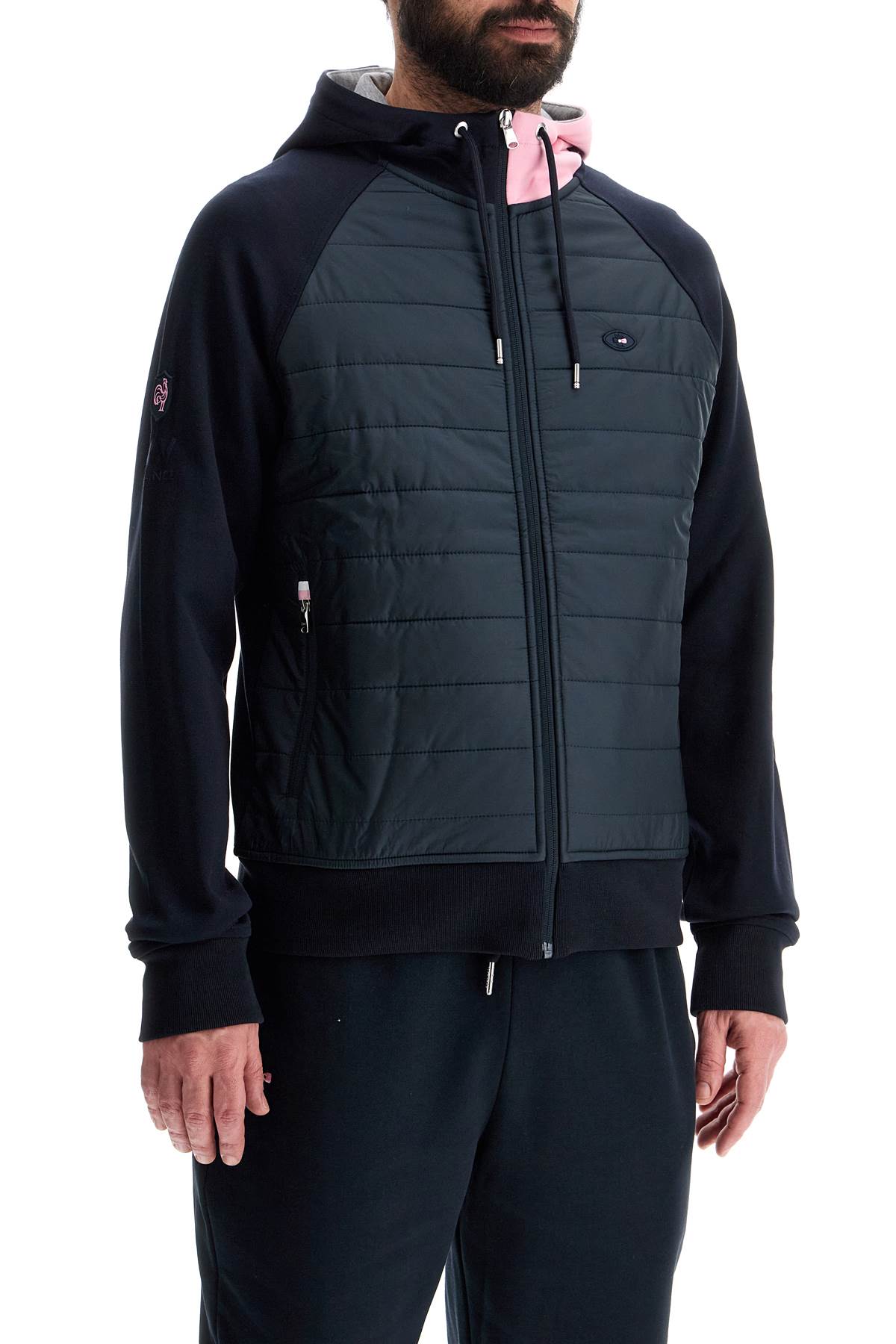 Eden Park Dark Blue Hoodie With Zip, Pink And Gray Hood