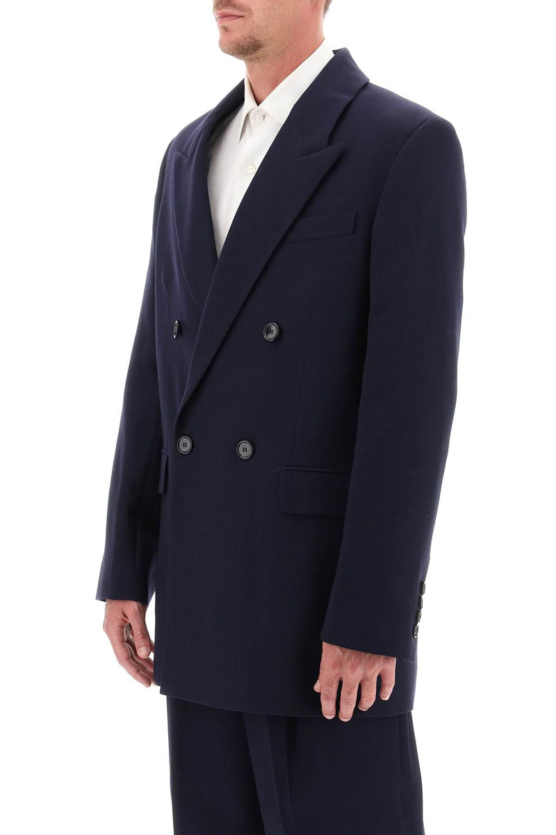 AMI Paris Wool Serge Double-Breasted Blazer Blue