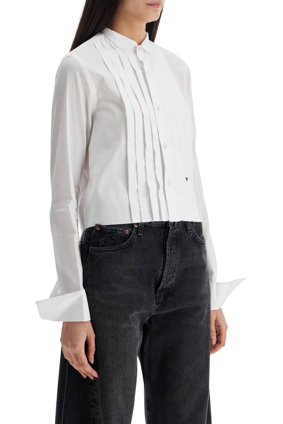 Homme Girls White Cropped Tuxedo Shirt With Wide Neckline