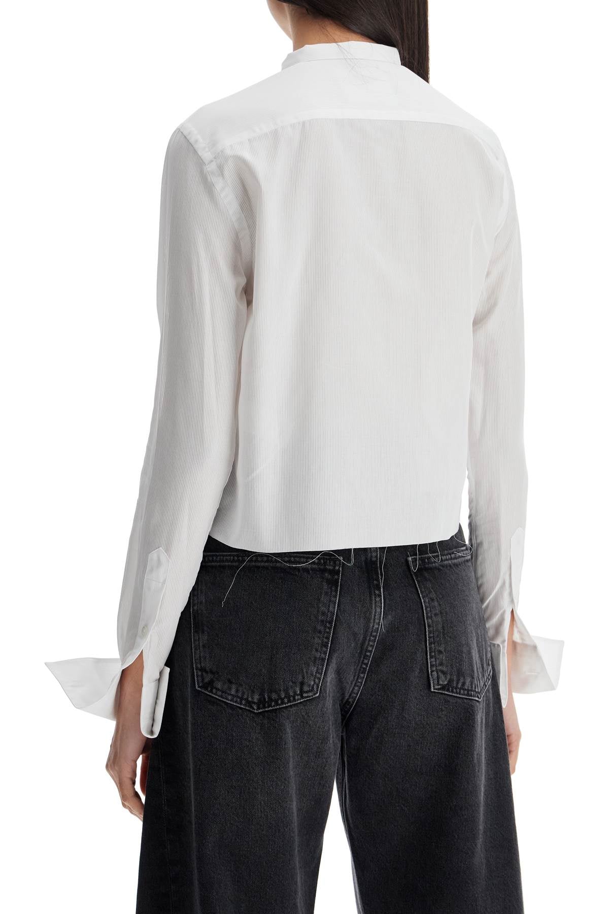 Homme Girls White Cropped Tuxedo Shirt With Wide Neckline