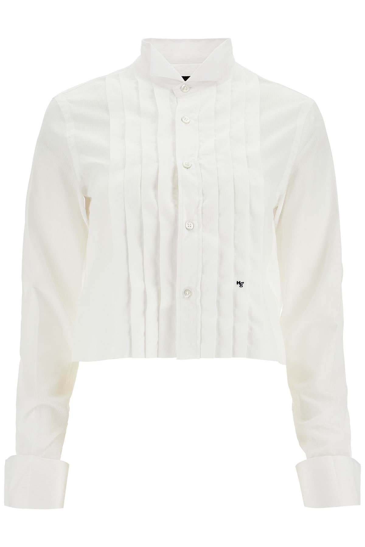 Homme Girls White Cropped Tuxedo Shirt With Wide Neckline