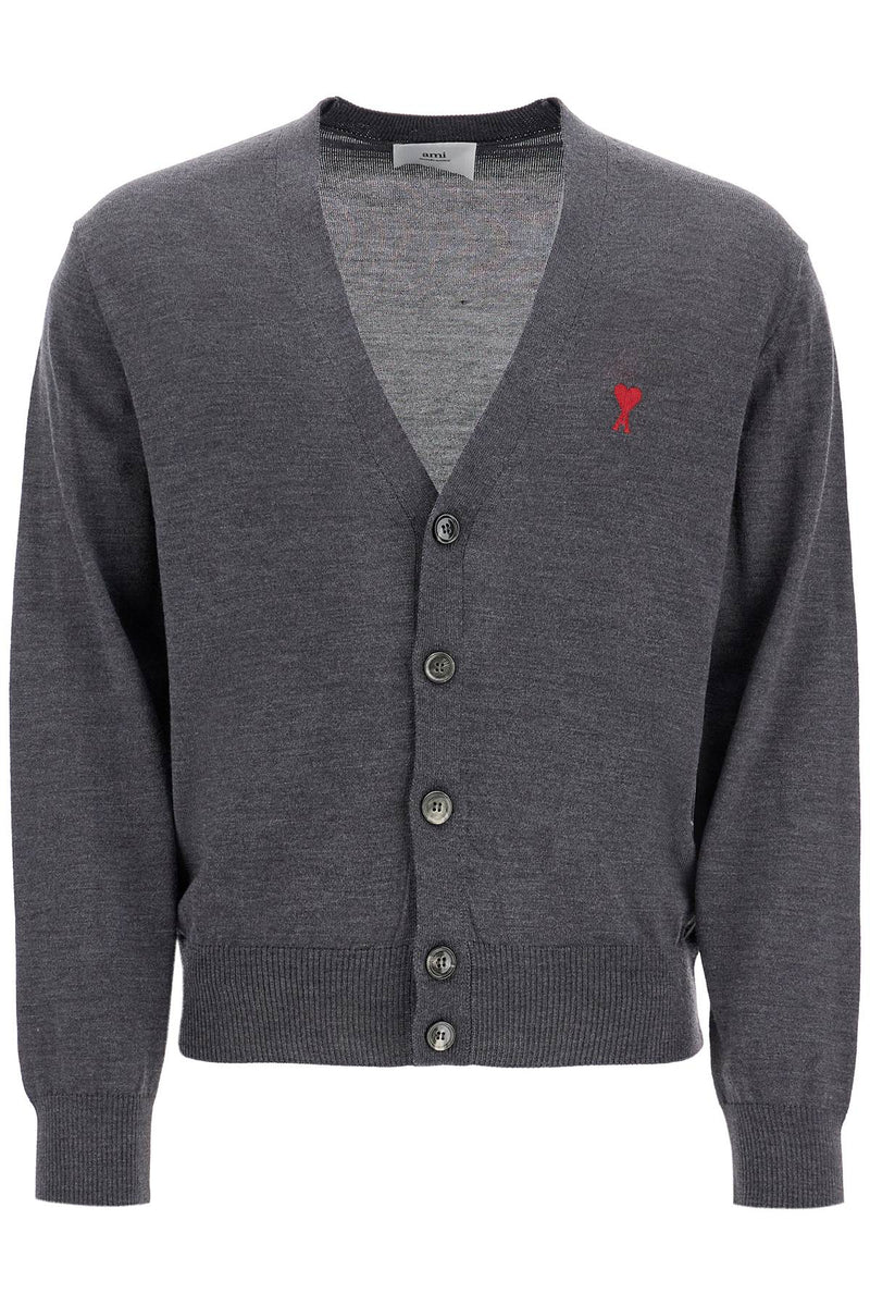 AMI Paris Extrafine Merino Wool Cardigan Grey