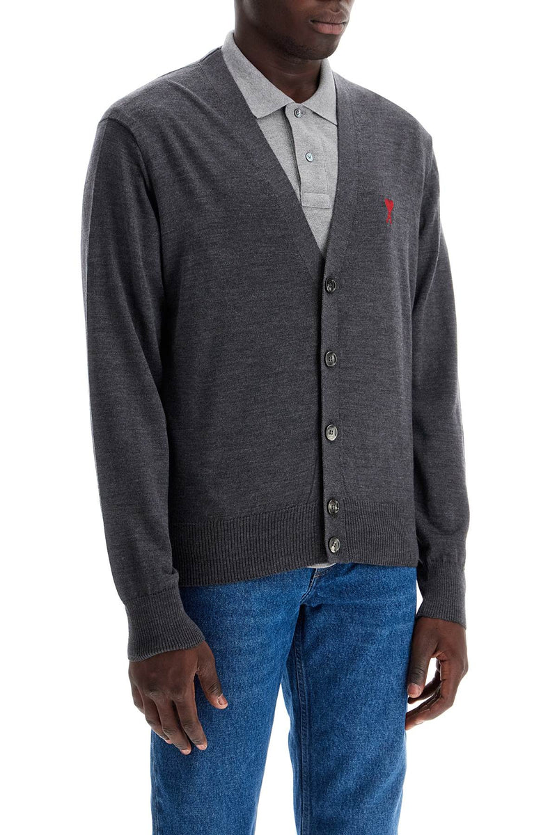 AMI Paris Extrafine Merino Wool Cardigan Grey