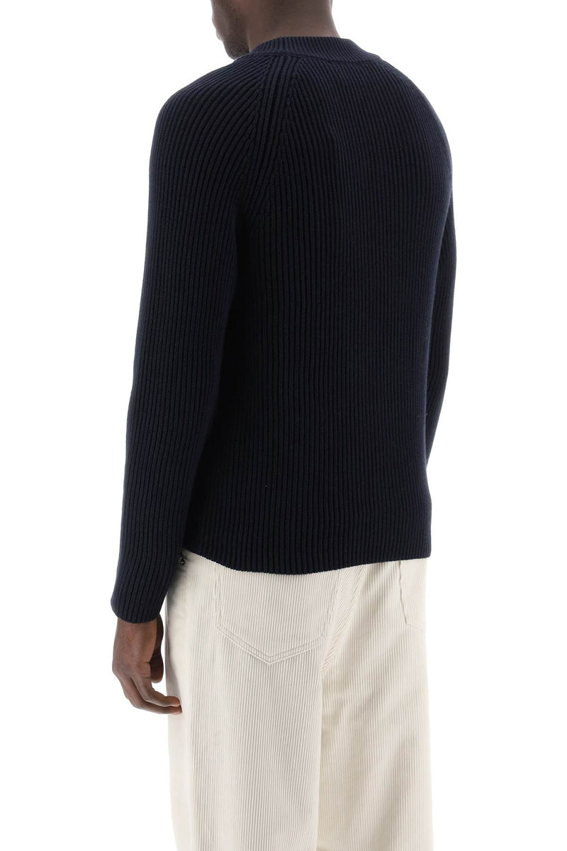 AMI Paris Cotton-Wool Crewneck Sweater Blue