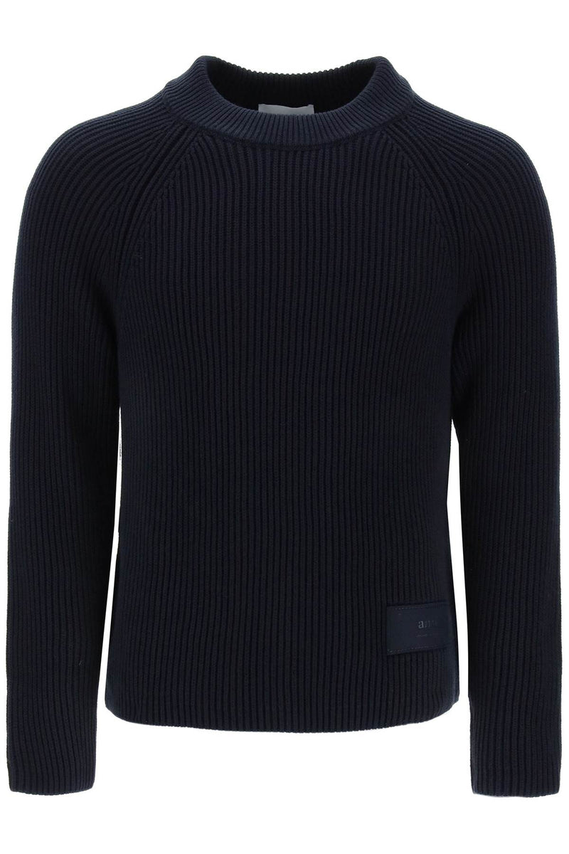 AMI Paris Cotton-Wool Crewneck Sweater Blue