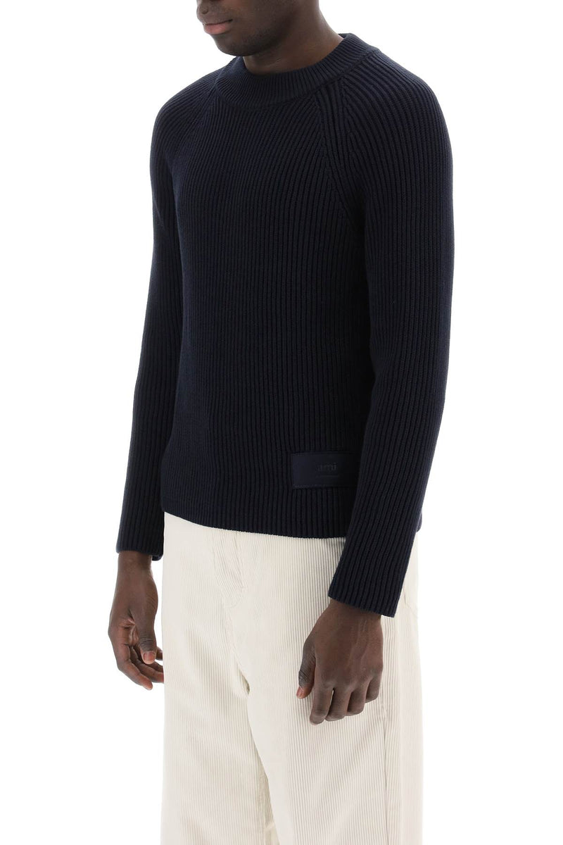 AMI Paris Cotton-Wool Crewneck Sweater Blue