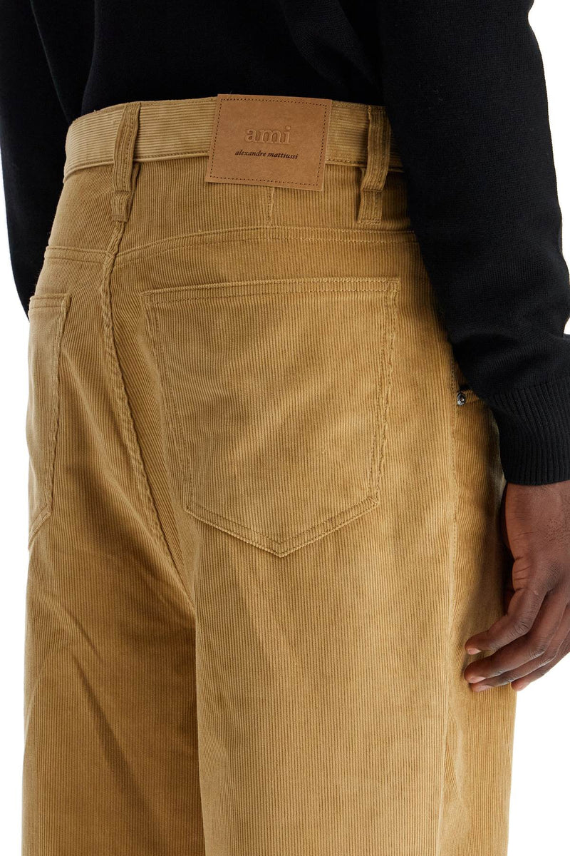 AMI Paris Baggy Corduroy Pants With Rib Beige