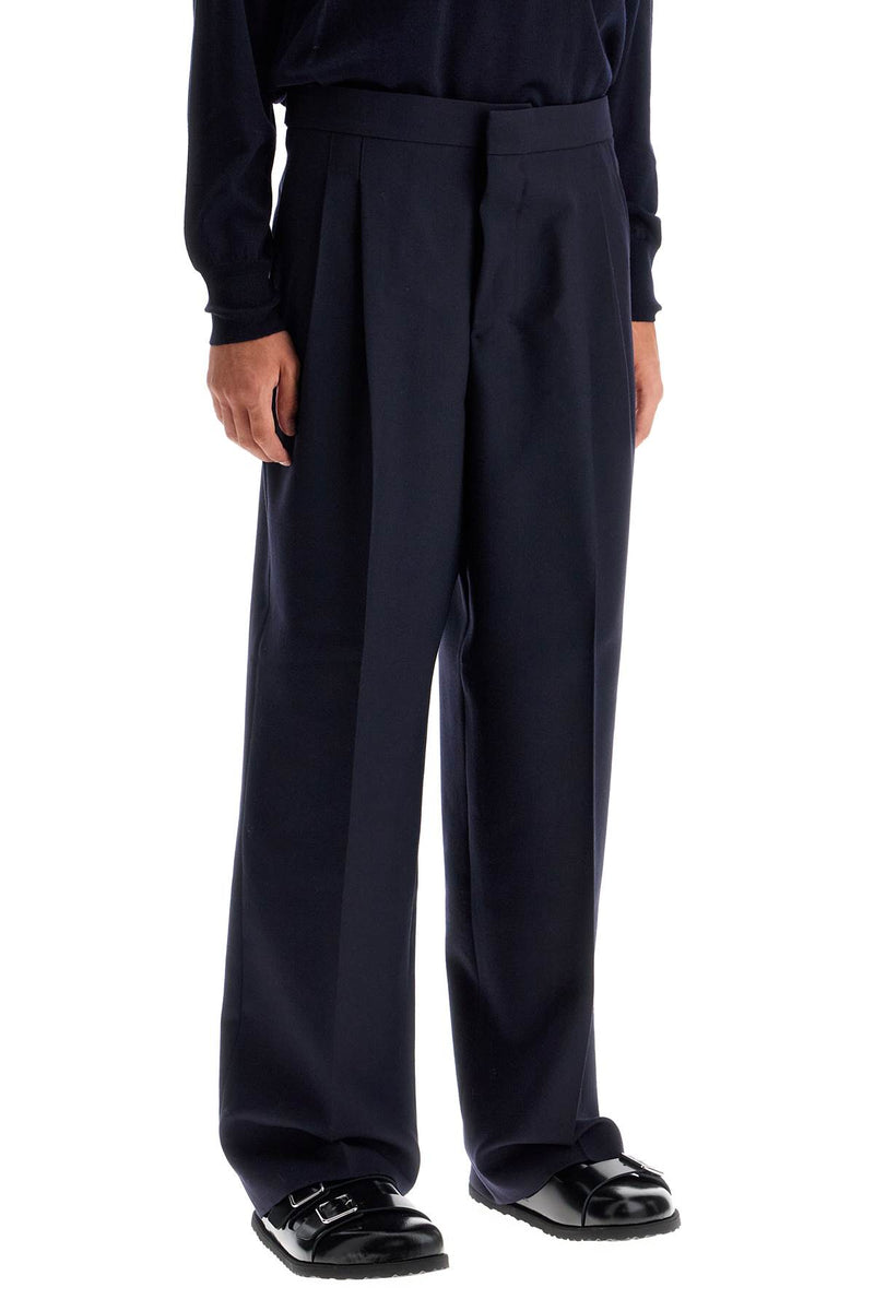 AMI Paris Large Fit Wool Gabardine Trousers Blue