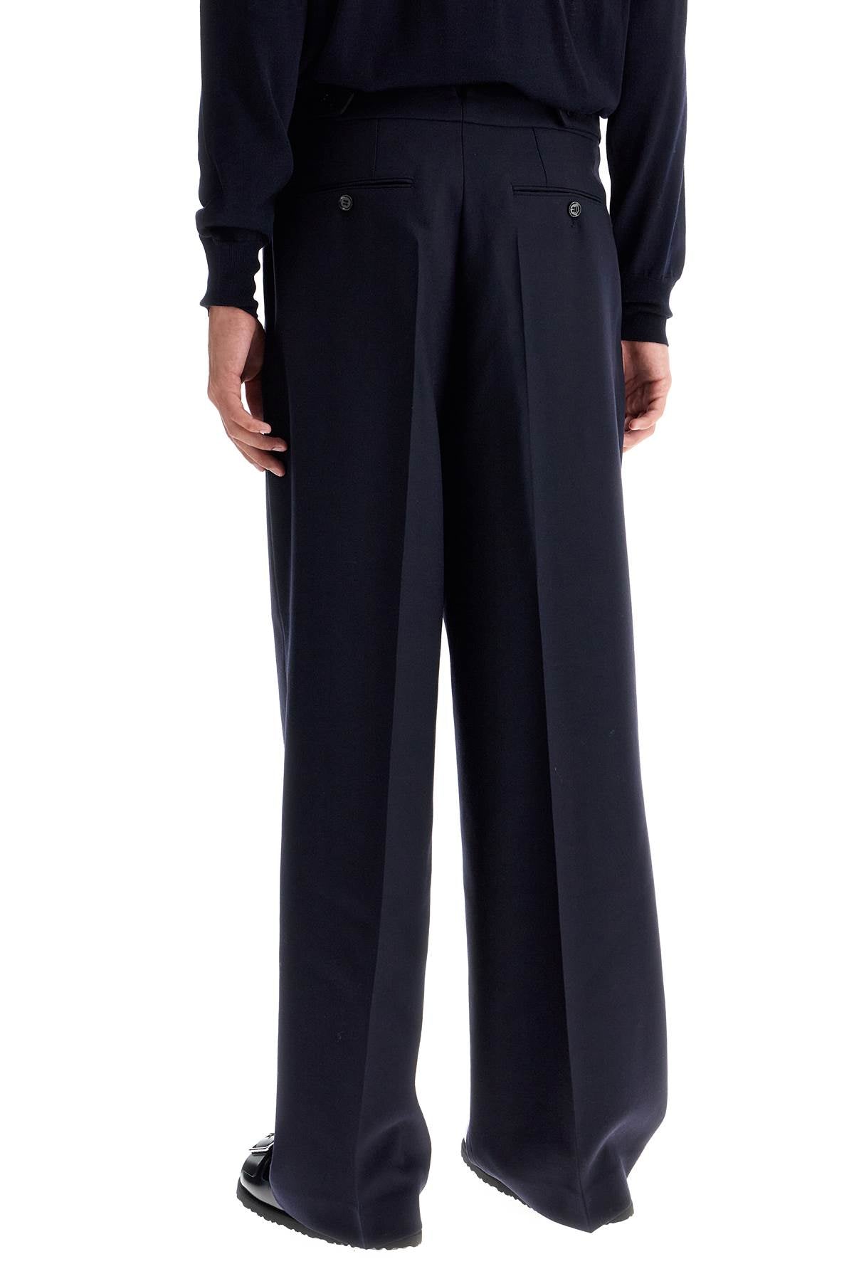 AMI Paris Large Fit Wool Gabardine Trousers Blue