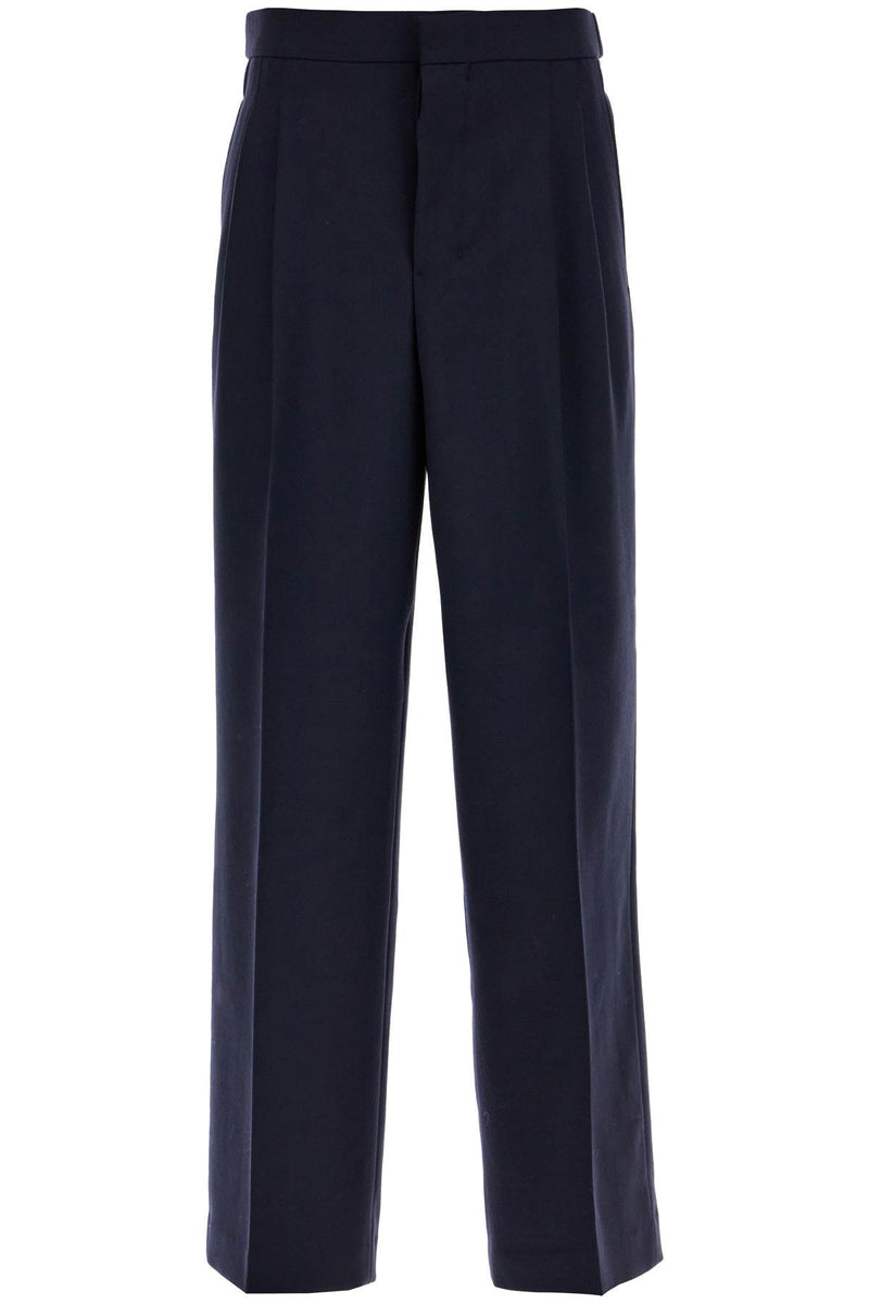 AMI Paris Large Fit Wool Gabardine Trousers Blue