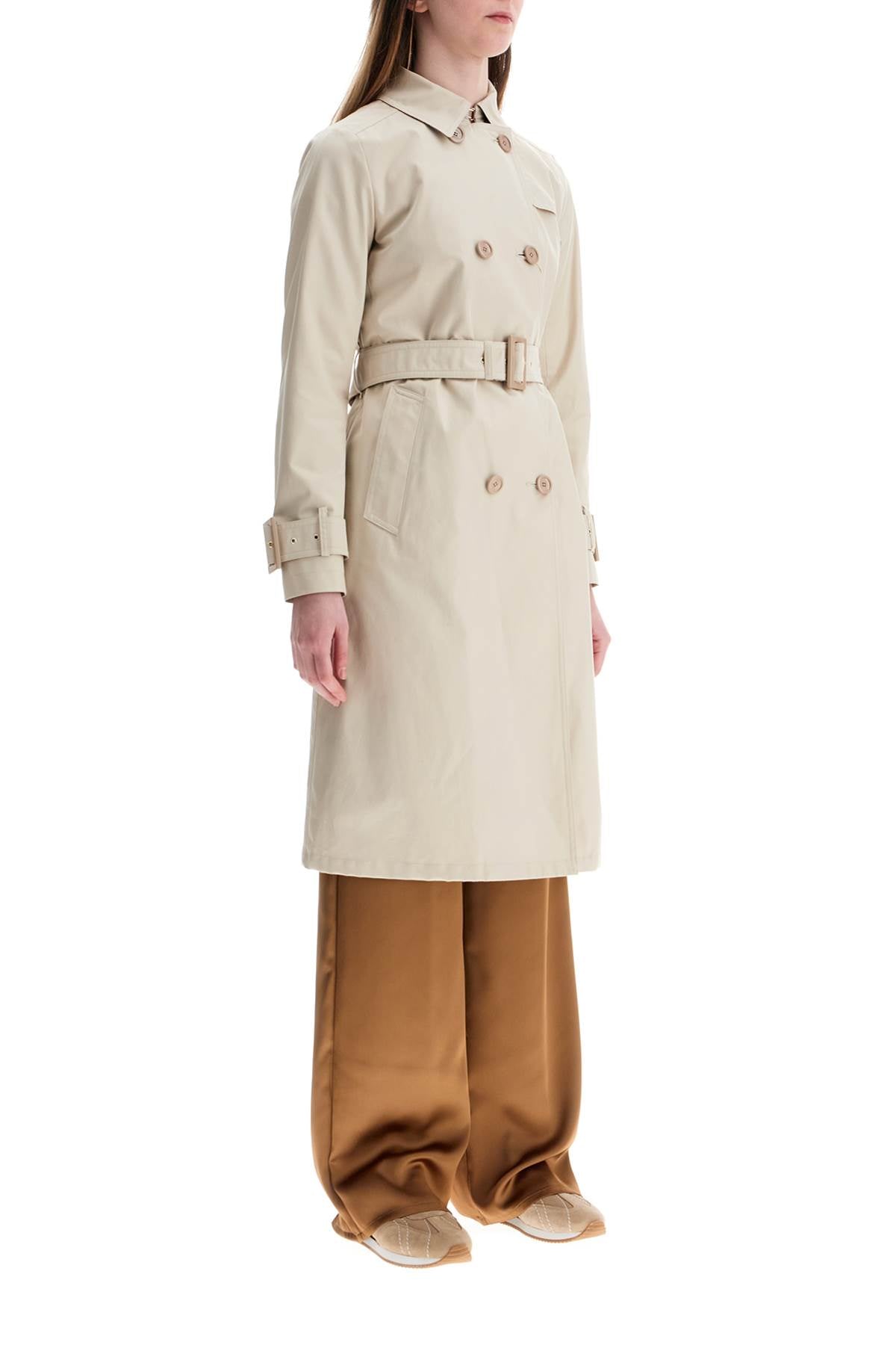 Herno Beige Cotton Double-Breasted Trench Coat With Adjustable Sleeves