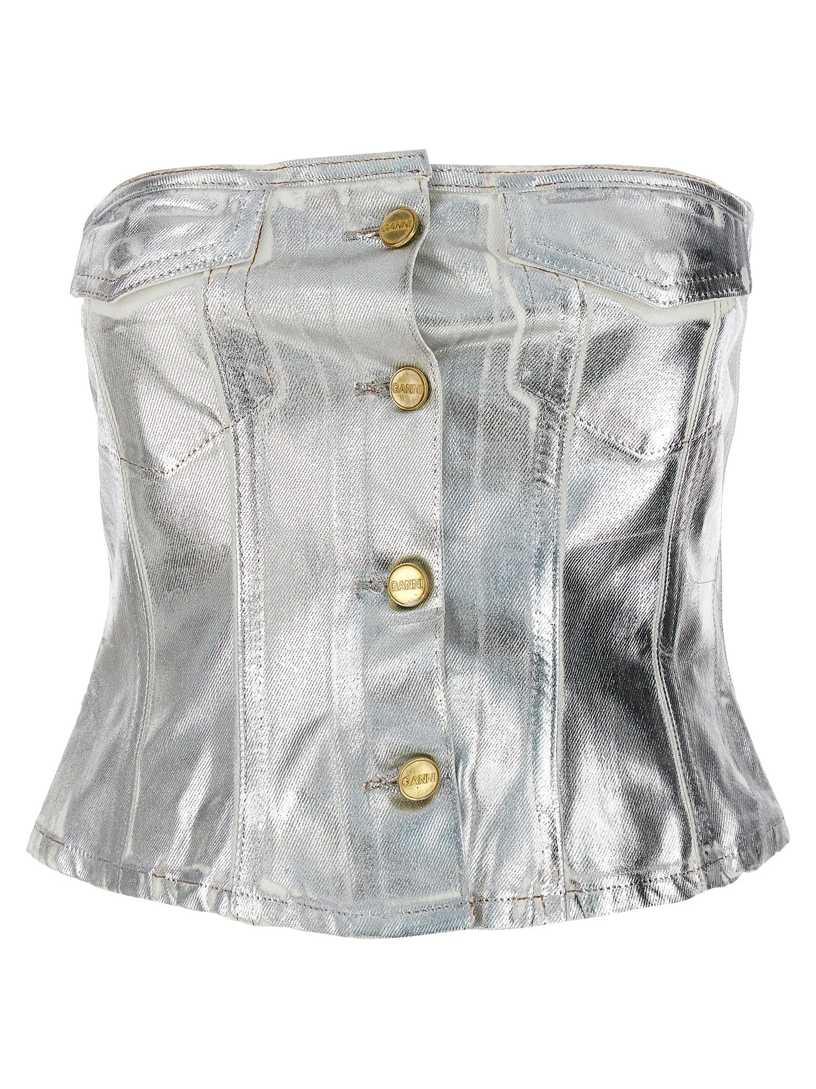 Ganni Laminated Denim Bust