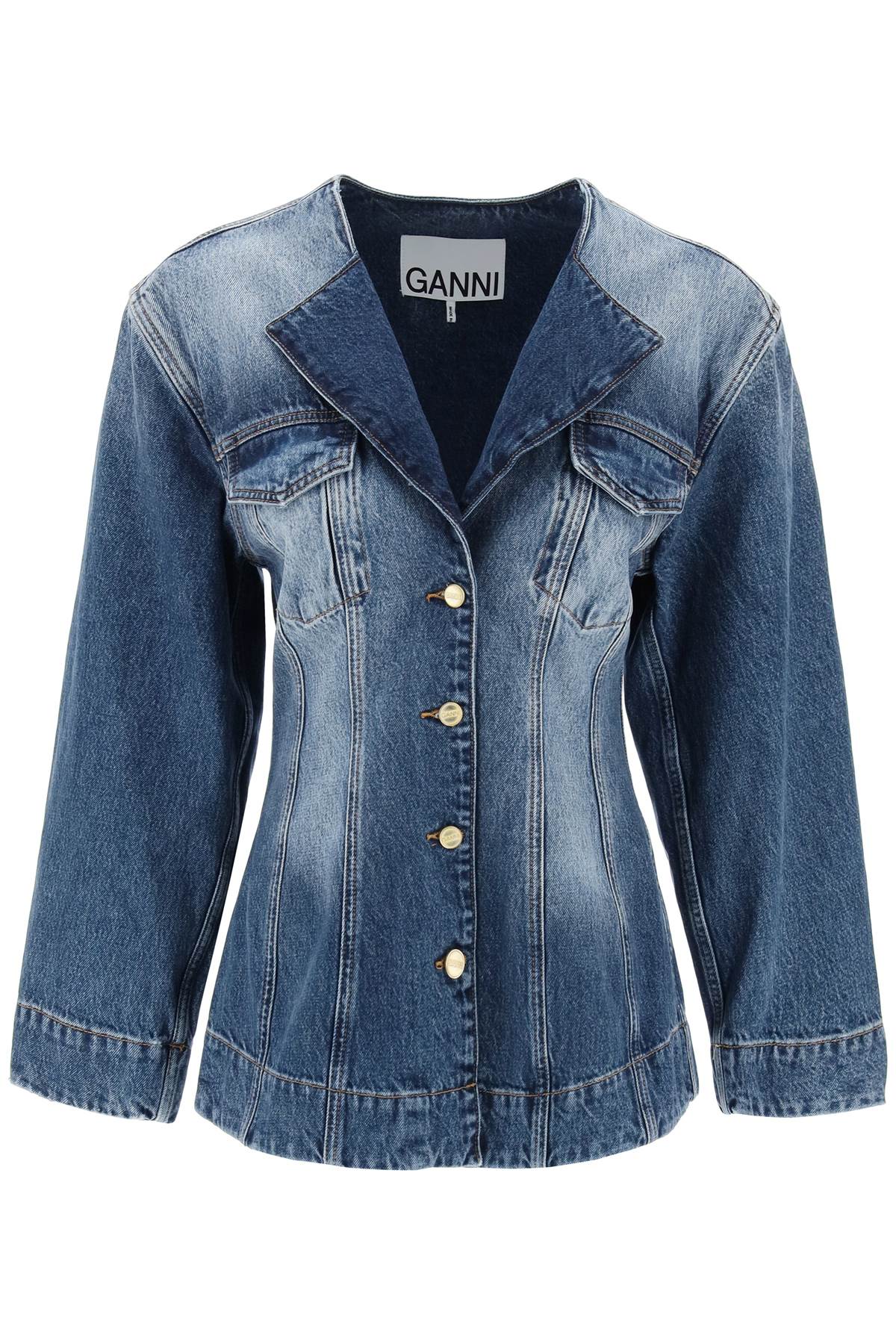 Ganni Denim Blazer With Sparkle