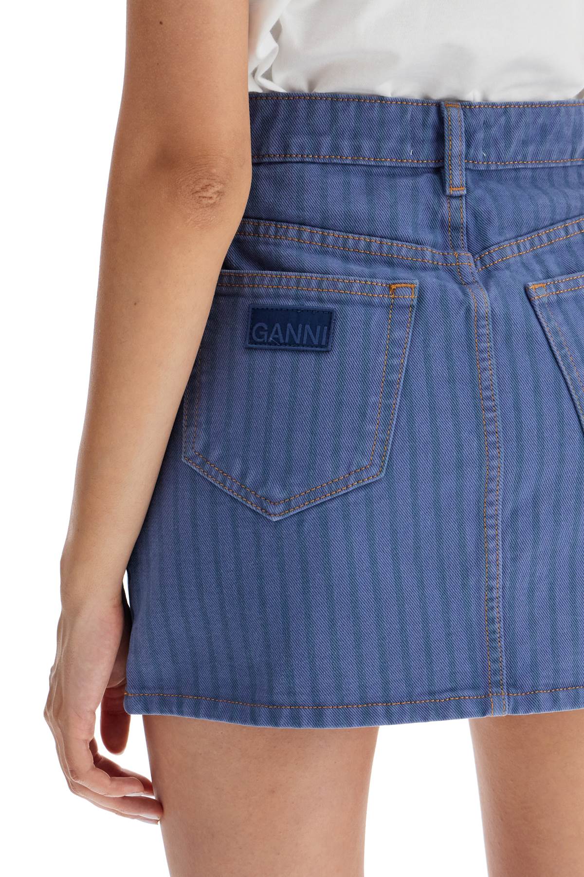 Ganni Striped Overdyed Denim Mini