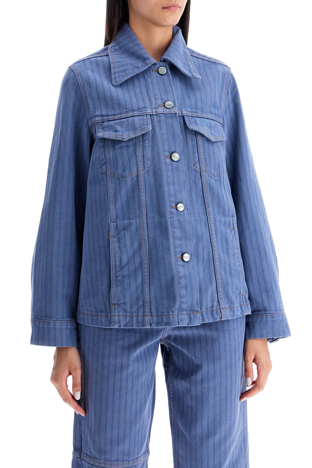 Ganni Striped Overdyed Denim Jacket