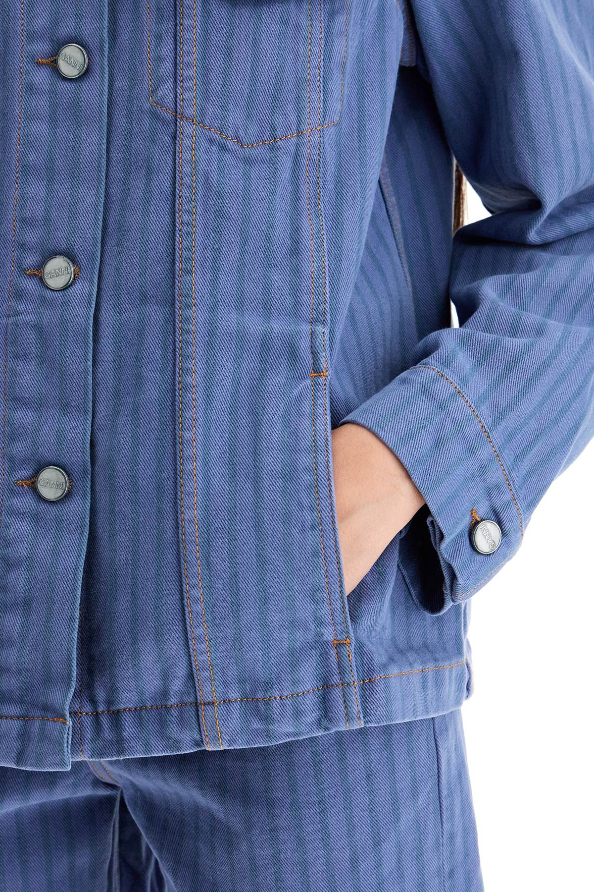 Ganni Striped Overdyed Denim Jacket